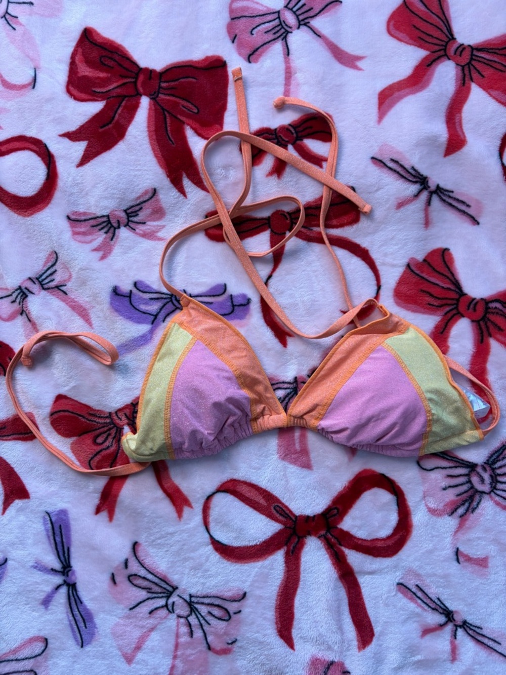 No Boundaries Pink, Peach & Yellow Triangle Bikini Top